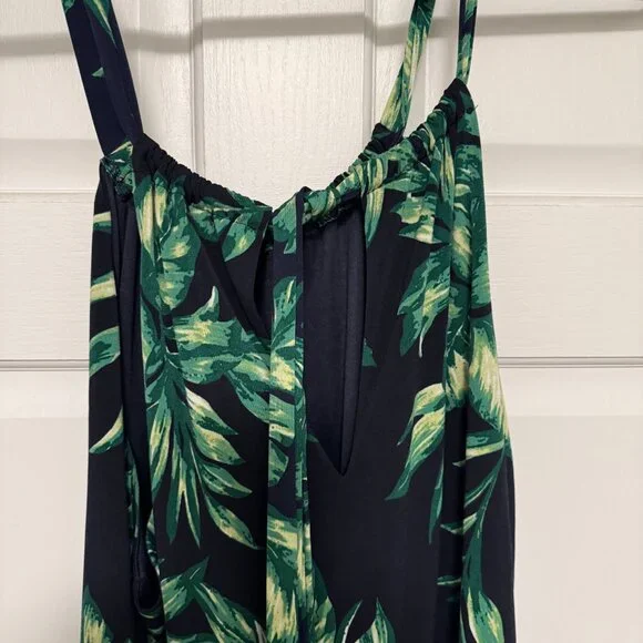 Gilli Tropical Leaf Print Maxi Vacation Dress In Navy And Green. Size 2X - Picture 2 of 3
